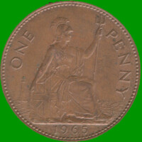 MONEDA DE REINO UNIDO 1 PENIQUE, AÑO 1965, ESTADO USADA.-