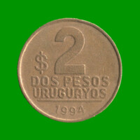 MONEDA DE URUGUAY $ 2,00 , AÑO 1994, ESTADO USADA.-