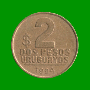 MONEDA DE URUGUAY $ 2,00 , AÑO 1994, ESTADO USADA.-