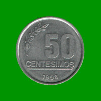 MONEDA DE URUGUAY 50 CENTECIMOS, AÑO 1998, ESTADO USADA.-
