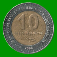 MONEDA DE URUGUAY $ 10,00 , CONMEMORATIVA, AÑO 2000, ESTADO USADA.-