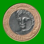 MONEDA DE BRASIL 1 REAL, BIMETALICA, AÑO 2004 ESTADO USADA.- - Imagen 2