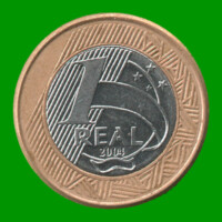 MONEDA DE BRASIL 1 REAL, BIMETALICA, AÑO 2004 ESTADO USADA.-