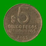 MONEDA DE URUGUAY $ 5,00, AÑO 2005, ESTADO USADA.-