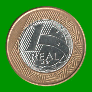 MONEDA DE BRASIL 1 REAL, BIMETALICA, AÑO 2006, ESTADO USADA.-