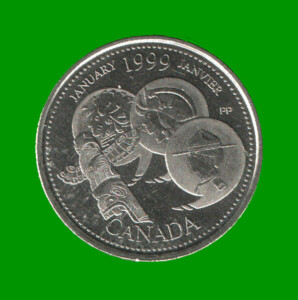 MONEDA DE CANADA 25 CENTAVOS, AÑO 1999, CONMEMORATIVA, ESCULTURA, ESTADO NUEVA.-