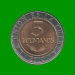 MONEDA DE BOLIVIA 5 BOLIVIANOS, BIMETALICA, AÑO 2010, ESTADO NUEVA.-