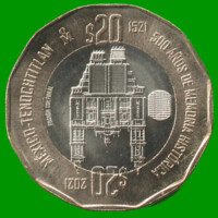 MONEDA DE MEXICO 20 PESOS, CONMEMORATIVA, BIMETALICA, AÑO 2021, FUSION CULTURAL, ESTADO NUEVA.-