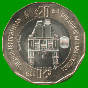 MONEDA DE MEXICO 20 PESOS, CONMEMORATIVA, BIMETALICA, AÑO 2021, FUSION CULTURAL, ESTADO NUEVA.-
