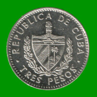 MONEDA DE CUBA 3 PESOS, CHE GUEVARA, AÑO 1995, ESTADO USADA.-