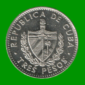 MONEDA DE CUBA 3 PESOS, CHE GUEVARA, AÑO 1995, ESTADO USADA.-