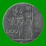 MONEDA DE ITALIA 100 LIRAS, AÑO 1977, ESTADO USADA.-