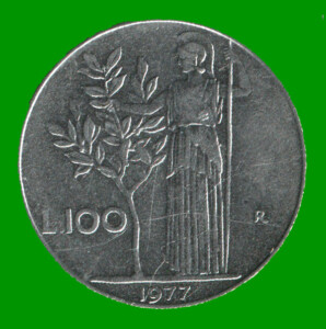 MONEDA DE ITALIA 100 LIRAS, AÑO 1977, ESTADO USADA.-