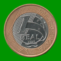 MONEDA DE BRASIL 1 REAL, BIMETALICA, AÑO 2007, ESTADO USADA.-