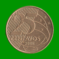 MONEDA DE BRASIL 25 CENTAVOS, AÑO 2008, ESTADO USADA.-