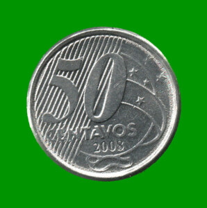 MONEDA DE BRASIL 50 CENTAVOS, AÑO 2008, ESTADO USADA.-