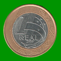 MONEDA DE BRASIL 1 REAL, BIMETALICA, AÑO 2009, ESTADO USADA.-