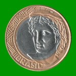 MONEDA DE BRASIL 1 REAL, BIMETALICA, AÑO 2010, ESTADO USADA.-