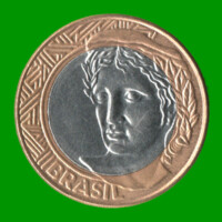 MONEDA DE BRASIL 1 REAL, BIMETALICA, AÑO 2010, ESTADO USADA.-