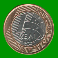MONEDA DE BRASIL 1 REAL, BIMETALICA, AÑO 2011, ESTADO USADA.-