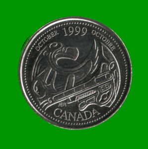 MONEDA DE CANADA 25 CENTAVOS, AÑO 1999, CONMEMORATIVA, ANIMAL ESTILIZADO, ESTADO NUEVA.-