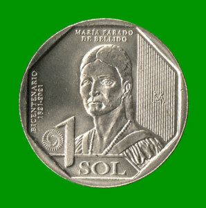 MONEDA DE PERU 1 SOL, AÑO 2020, CONMEMORATIVA,  MARIA PARADO DE BELLIDO, ESTADO NUEVA.-