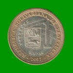 MONEDA DE VENEZUELA 1 BOLIVAR, BIMETALICA, AÑO 2007, ESTADO USADA.-