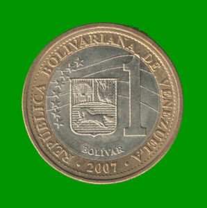 MONEDA DE VENEZUELA 1 BOLIVAR, BIMETALICA, AÑO 2007, ESTADO USADA.-