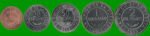 BOLIVIA SET DE CINCO MONEDAS 10, 20 Y 50 CENTAVOS Y 1, 2 BOLIVIANOS, AÑO 2012, ESTADO NUEVAS.-