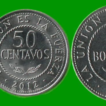 BOLIVIA SET DE CINCO MONEDAS 10, 20 Y 50 CENTAVOS Y 1, 2 BOLIVIANOS, AÑO 2012, ESTADO NUEVAS.-