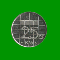 MONEDA DE HOLANDA 25 CENTAVOS, AÑO 1989, ESTADO USADA.-