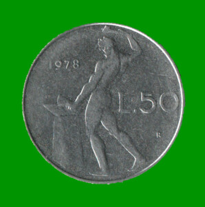 MONEDA DE ITALIA 50 LIRAS, AÑO 1978, ESTADO USADA.-