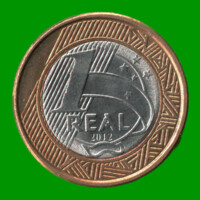 MONEDA DE BRASIL 1 REAL, BIMETALICA, AÑO 2012, ESTADO USADA.-
