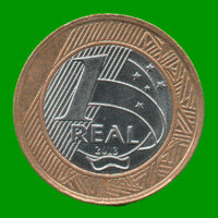 MONEDA DE BRASIL 1 REAL, BIMETALICA, AÑO 2013, ESTADO USADA.-
