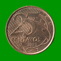 MONEDA DE BRASIL 25 CENTAVOS, AÑO 2015, ESTADO USADA.-