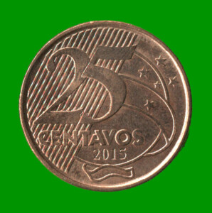 MONEDA DE BRASIL 25 CENTAVOS, AÑO 2015, ESTADO USADA.-
