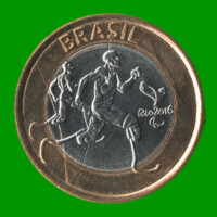 MONEDA DE BRASIL 1 REAL, CONMEMORATIVA, ATLETISMO PARAOLIMPICO, AÑO 2015, ESTADO USADA.-