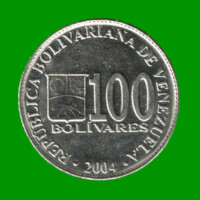 MONEDA DE VENEZUELA 100 BOLIVARES, AÑO 2004, ESTADO USADA.-