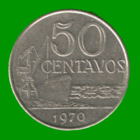 MONEDA DE BRASIL 50 CENTAVOS, AÑO 1970, ESTADO USADA.-