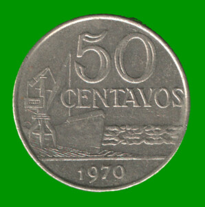 MONEDA DE BRASIL 50 CENTAVOS, AÑO 1970, ESTADO USADA.-