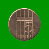 MONEDA DE HOLANDA 5 CENTAVOS, AÑO 1991, ESTADO NUEVA.-