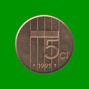 MONEDA DE HOLANDA 5 CENTAVOS, AÑO 1991, ESTADO NUEVA.-