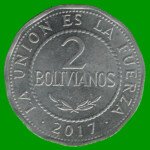 MONEDA DE BOLIVIA 2 BOLIVIANOS, AÑO 2017, ESTADO USADA.-