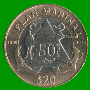MONEDA DE MEXICO 20 PESOS, BIMETALICA, CONMEMORATIVA "PLAN MARINA 50 AÑOS", AÑO 2016, ESTADO NUEVA.-