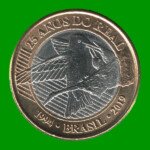 MONEDA DE BRASIL 1 REAL, CONMEMORATIVA 25 AÑOS DE REAL, AÑO 2019, ESTADO NUEVA.-
