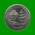 MONEDA DE CANADA 25 CENTAVOS, AÑO 2000, CONMEMORATIVA, PAISAJE, ESTADO NUEVA.-