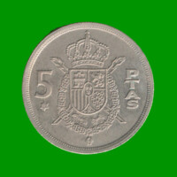MONEDA DE ESPAÑA 5 PASETAS, AÑO 1975, ESTADO USADA.-