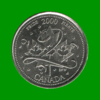MONEDA DE CANADA 25 CENTAVOS, AÑO 2000, CONMEMORATIVA, SELLOS Y CINTAS, ESTADO NUEVA.-