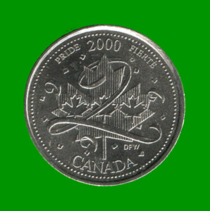 MONEDA DE CANADA 25 CENTAVOS, AÑO 2000, CONMEMORATIVA, SELLOS Y CINTAS, ESTADO NUEVA.-