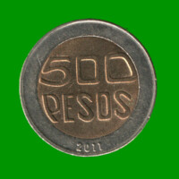 MONEDA DE COLOMBIA $ 500 PESOS, BIMETALICA, AÑO 2011, ESTADO USADA.-
